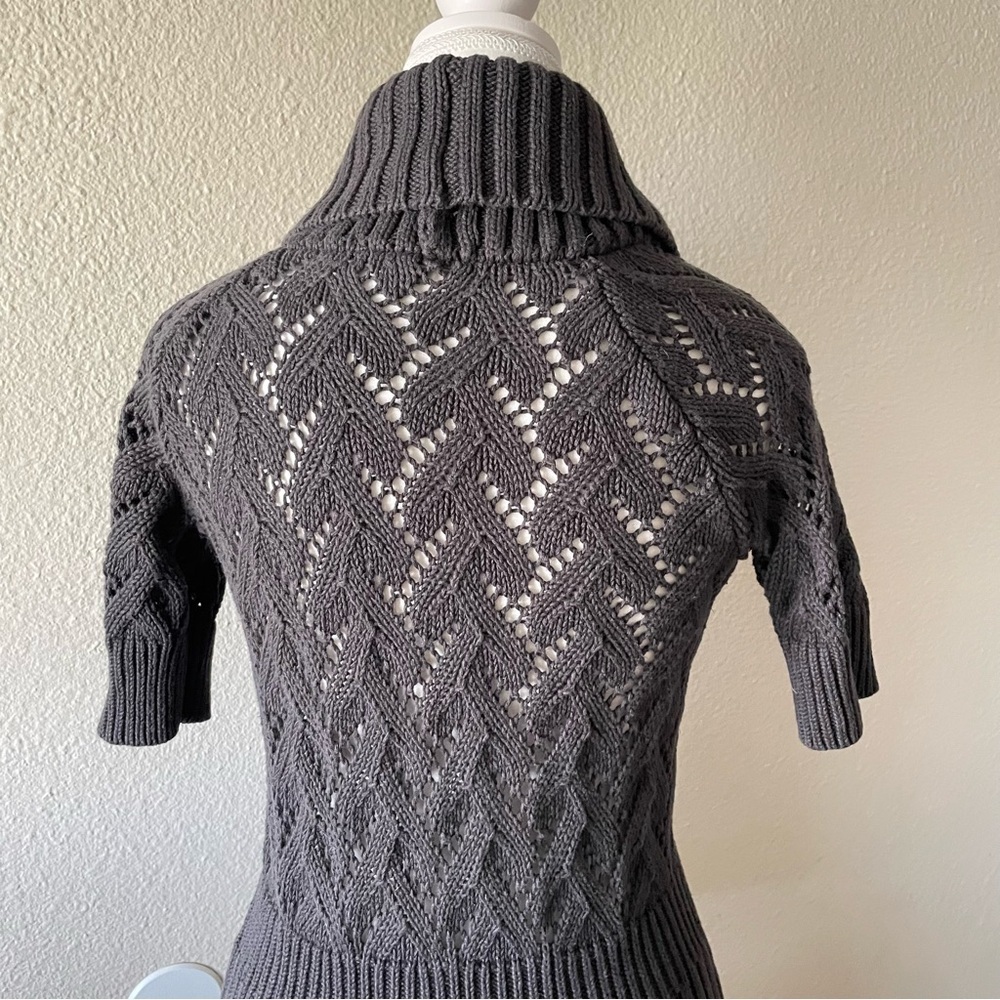 Eddie Bauer Shawl Collar Knit Cardigan Sweater Women’s M Gray Short Sleeve Y2K - Picture 8 of 16